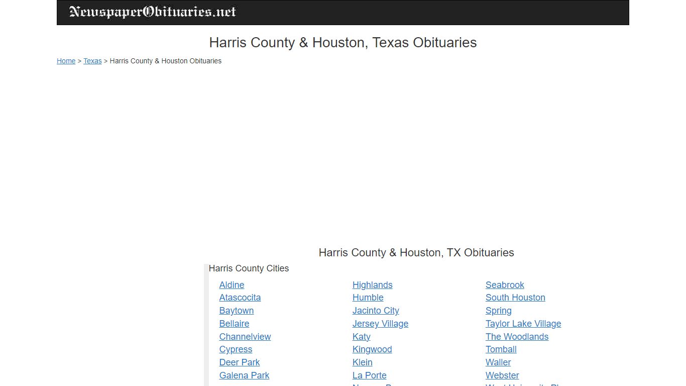 Harris County & Houston, Texas Obituaries, 580+ indexes